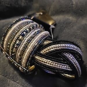 Elegant Black and Silver Beaded Bracelet Set